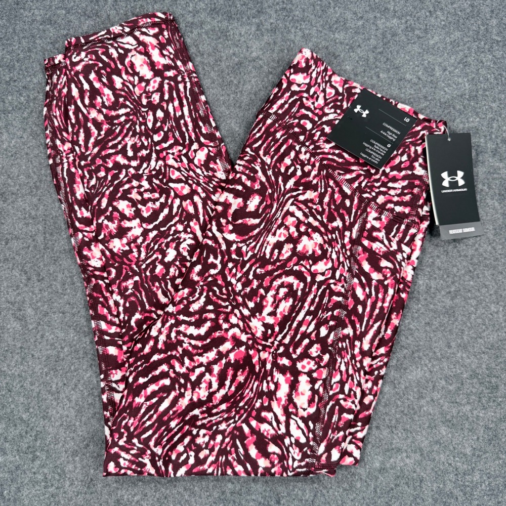Under Armour HeatGear High Rise Ankle Compression Leggings Burgundy Swirl LG NEW